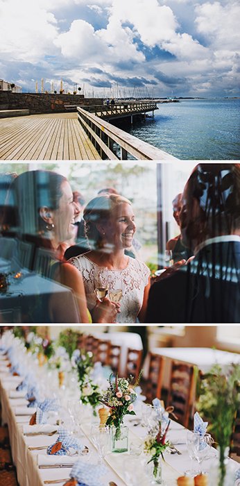 Un ejemplo de fotografía de tríptico con tres vistas diferentes de una boda