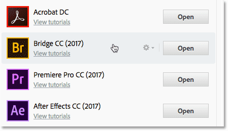 La aplicación Creative Cloud que muestra Bridge CC ya está instalado.