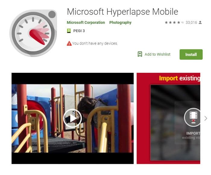 Captura de pantalla de Microsoft hypserlapse mobile