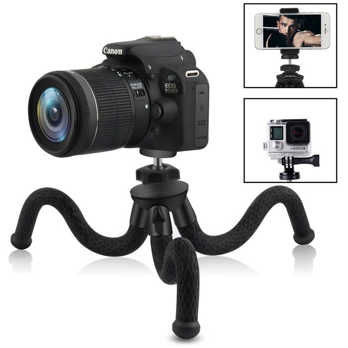 Una cámara réflex digital Canon en un trípode flexible Patekfly