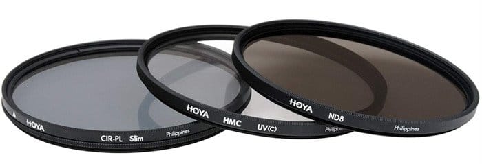 Tres filtros de lentes de cámara diferentes
