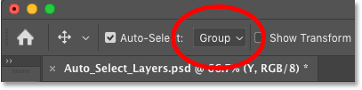 Cambiar la opción de selección automática a Agrupar en Photoshop