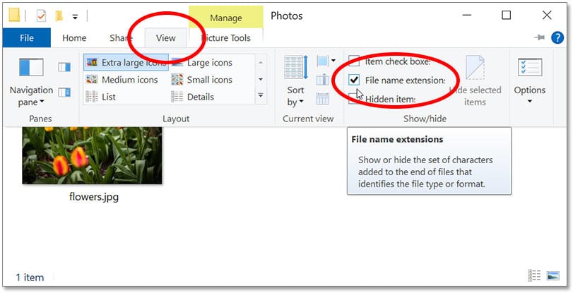 Activar las extensiones de nombre de archivo en Windows