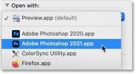 Configurar Photoshop como el nuevo editor de imágenes en macOS.