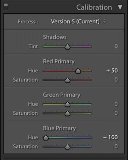 una captura de pantalla de cómo crear el aspecto verde azulado y naranja con los controles deslizantes en el panel HSL.
