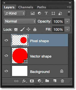 El panel Capas que muestra las formas de píxeles y vectores en capas separadas. 