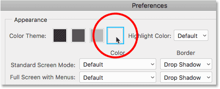 Elegir el tema de color más claro en Photoshop CC.