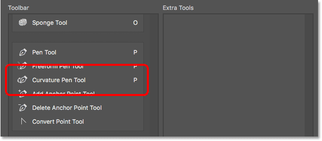La herramienta Pluma de curvatura se ha agregado a la barra de herramientas.