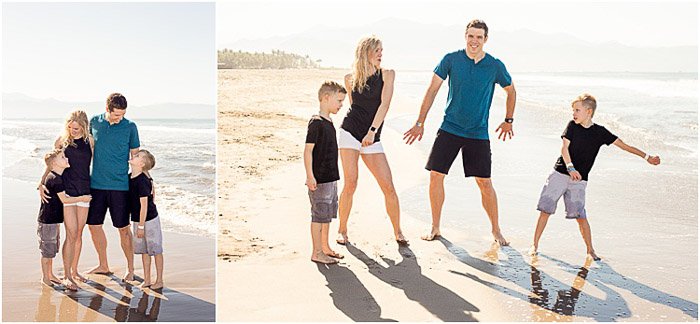 retrato díptico de una familia en la playa demostrando buenas maneras de fotografiar niños rebeldes