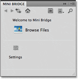 El Mini Bridge establecido en la página de inicio en Photoshop CS5.