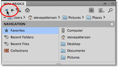 Los iconos Examinar en Mini Bridge en Photoshop CS5.