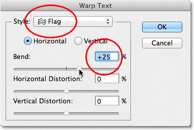Cambiar el estilo de deformación del texto de Arco a Bandera.