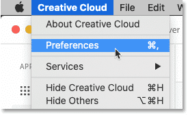 Cómo abrir las preferencias de la aplicación Creative Cloud