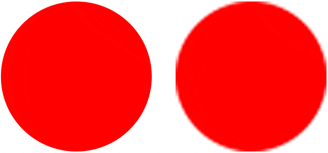 Una comparación de la forma del vector y la forma del píxel después de la ampliación.