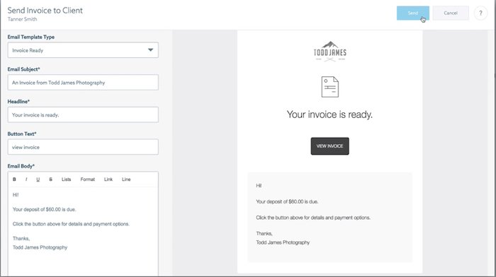 Una captura de pantalla de cómo crear contratos y facturas en el sitio web de Shootproof