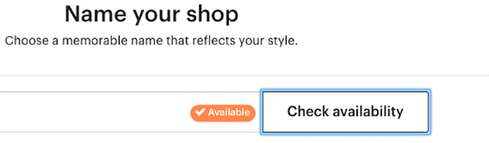 Una captura de pantalla de cómo nombrar tu tienda para vender fotos en etsy