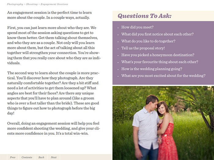 Captura de pantalla del libro electrónico Simple Wedding Photography