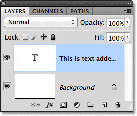 Una capa de texto en el panel Capas de Photoshop.