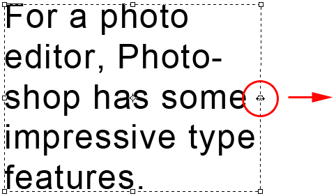 Arrastrar un controlador para cambiar el tamaño del cuadro de texto en Photoshop.
