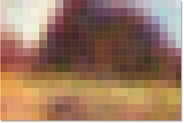 Una vista de cerca de los píxeles de la imagen, cada uno mostrando un solo color