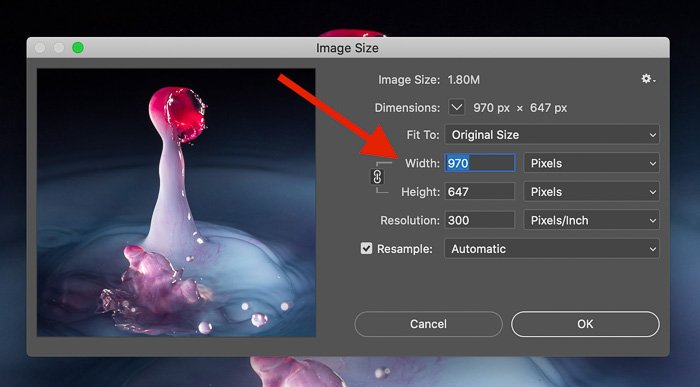 Captura de pantalla para ajustar la resolución de una imagen en Photoshop