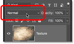 Al hacer clic en la opción Modo de fusión en el panel Capas en Photoshop CC 2019