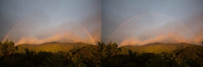 Parte de un arco iris frente a un paisaje impresionante - imágenes de arcoíris 