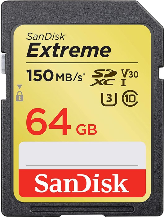 la tarjeta SanDisk Extreme SDXC UHS-I de 64 GB.