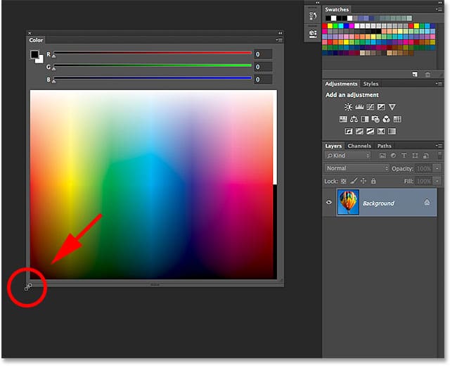 Cambiar el tamaño del panel Color en Photoshop CC 2014.