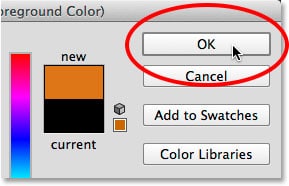 Haciendo clic en Aceptar para cerrar el Selector de color.