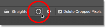 Hacer clic en el icono de superposición en la barra de opciones en Photoshop
