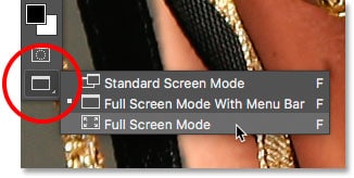 Seleccionar el modo de pantalla completa en la barra de herramientas de Photoshop.