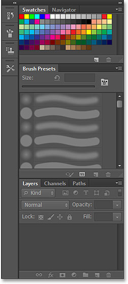 Los paneles principales del espacio de trabajo de Pintura en Photoshop CS6.