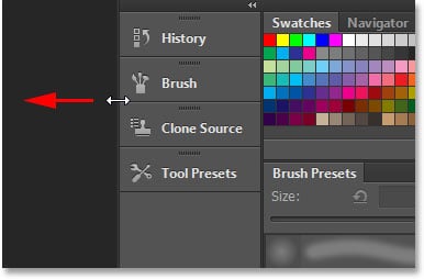 Cambiar el tamaño de la columna del panel secundario en Photoshop CS6.