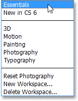 Los paneles incluidos en el espacio de trabajo de Fotografía en Photoshop CS6.