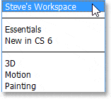 El espacio de trabajo personalizado ahora se incluye en el menú de selección del espacio de trabajo.