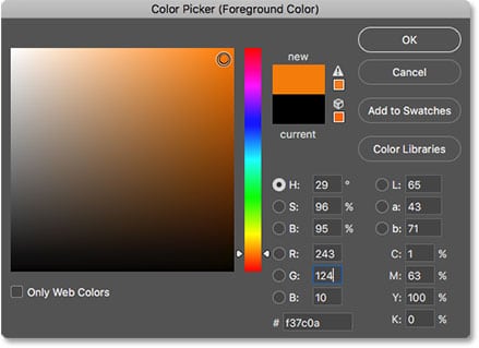 Elegir un nuevo color de pincel en el Selector de color en Photoshop
