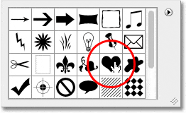 Seleccionar la forma del corazón en el Selector de formas en Photoshop.