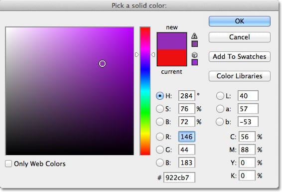 Elegir un nuevo color para la forma personalizada desde el Selector de color en Photoshop.