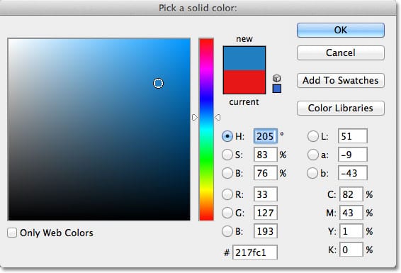 Elegir azul del Selector de color en Photoshop.