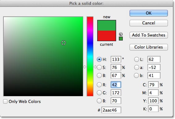Elegir un color del Selector de color para la capa de relleno Color sólido.