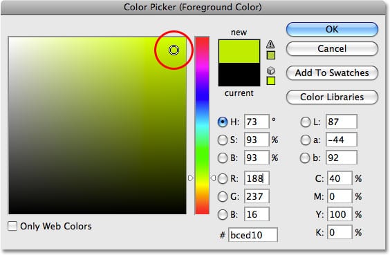 El selector de color en Photoshop.