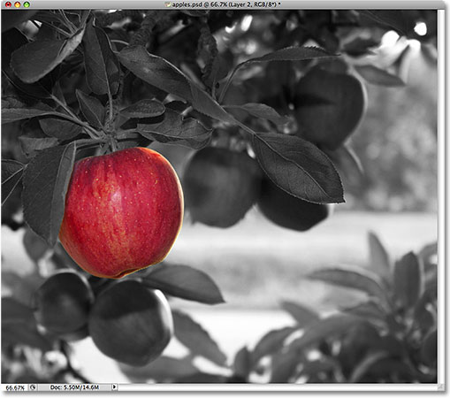 La manzana permanece a todo color.