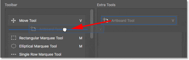 La barra azul aparece entre la herramienta Mover y la herramienta Marco rectangular.