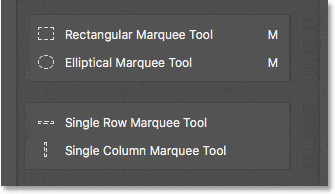 Las herramientas de marquesina de una sola fila y una sola columna ahora están agrupadas separadas de las demás.