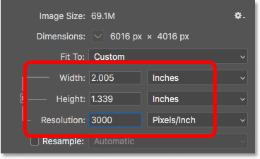 Aumentar la resolución de la imagen nuevamente cambió el tamaño de impresión pero no el tamaño del archivo