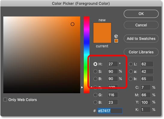 Elegir un color de pincel del Selector de color de Photoshop