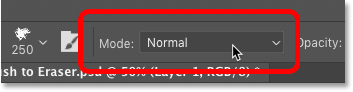 Cambiar el modo de fusión del pincel a Normal en la barra de opciones de Photoshop