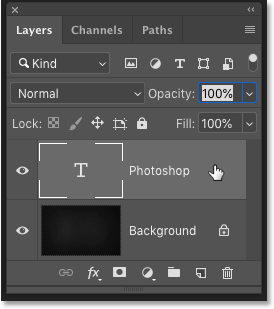 Seleccionar la capa Tipo en el panel Capas en Photoshop CC 2019