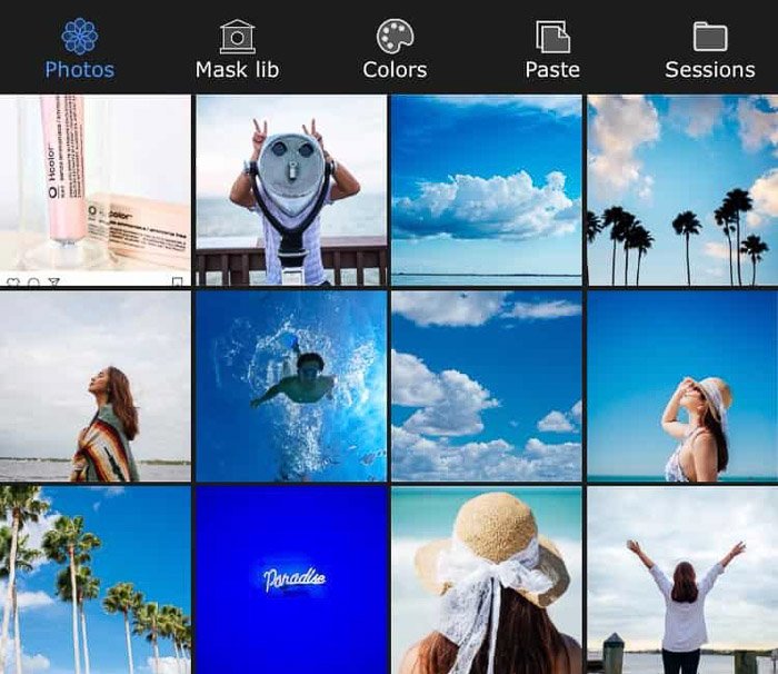 Captura de pantalla para elegir fotos para trabajar con la aplicación Superimpose